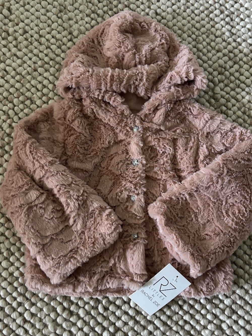RZ Littles by Rachel Zoe Hooded Girls Pink Faux Fur Jacket Size 4T